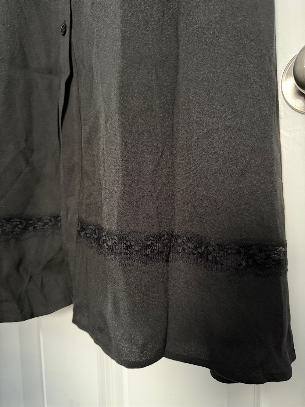 NWT Quince Lightweight Crepe Lace Inset Midi Dress Black Large NEW - Picture 7 of 13